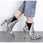 Pointy Toe Snake Pattern High Heel Ankle Boots
