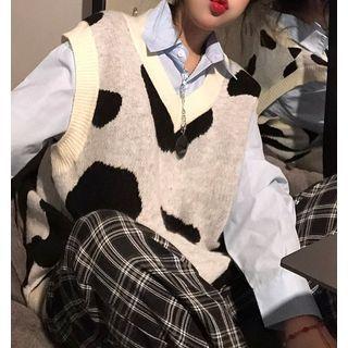 Cow Print Sweater Vest As Shown In Figure - One Size
