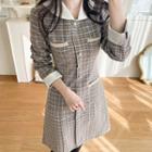 Contrast-collar Midi Tweed Dress