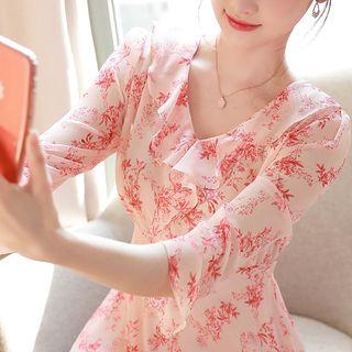 Ruffled Tie-waist Floral Dress