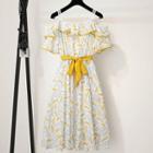 Off-shoulder Sleeveless  Ruffle Print Dress