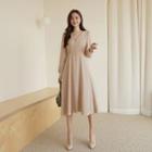 V-neck Button-up Long Flare Dress