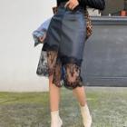 Lace Panel Midi Skirt Black - One Size