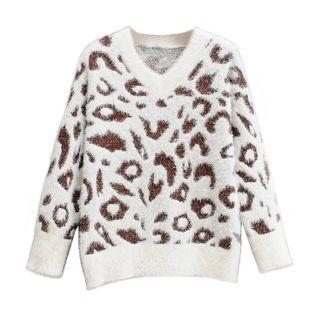 Leopard Print Sweater Leopard Print - White - One Size