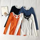 Round Neck Long-sleeve Slim-fit Knit Top