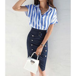 Batwing-sleeve Striped Blouse