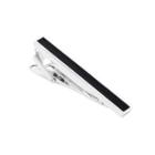 Simple Fashion Black Geometric Rectangular Tie Clip Silver - One Size