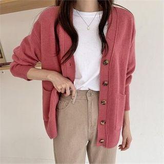 V-neck Pocket-patch Cardigan