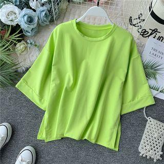 Slit-hem Short-sleeve Plain T-shirt