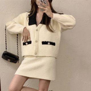 Contrast Collar Jacket / Mini Skirt