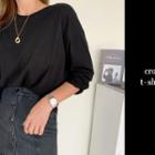 Keyhole-back Cotton T-shirt Black - One Size