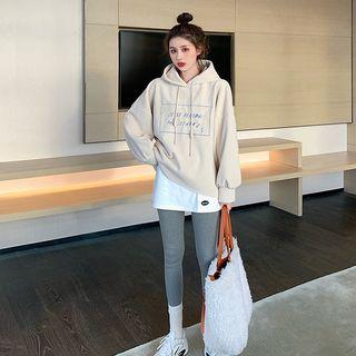 Lettering Hoodie / Mock Two-piece Inset Leggings Mini Skirt