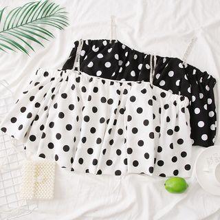 Off-shoulder Rhinestone-strap Dotted Top