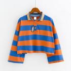 Long-sleeve Striped Cropped Polo Shirt