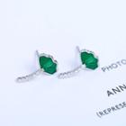 925 Sterling Silver Rhinestone Leaf Earring 1 Pair - Silver & Green - One Size