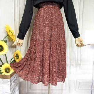 Dotted Chiffon Pleated A-line Skirt