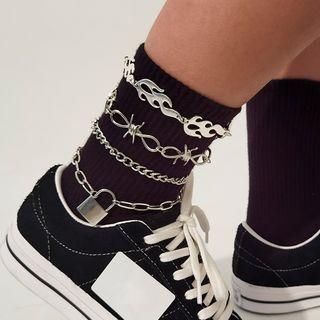 Set Of 4: Chain Anklet 1163 - Set Of 4 - Silver - One Size