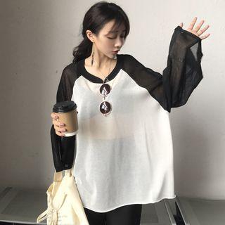 Color Panel Raglan Long Sleeve Knit T-shirt