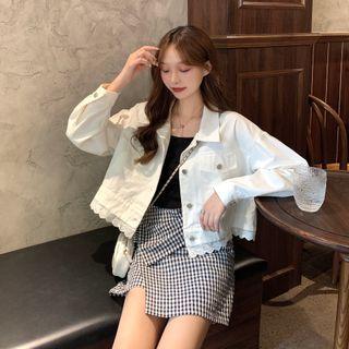 Cropped Denim Jacket / Plaid Mini Skirt