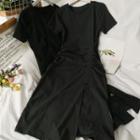 Skinny Side-slit Ruched Midi Dress