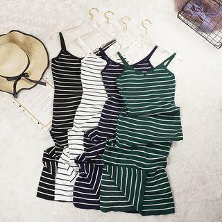 Spaghetti Strap Midi Striped Knit Dress