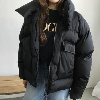 Funnel-neck Flap-pocket Puffer Jacket
