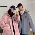 Couple Matching Reflective Bear Print Zip-up Hoodie
