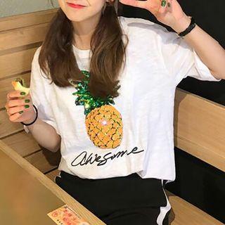 Sequined Pineapple Short-sleeve T-shirt