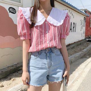Frilled Collar Patterned Blouse