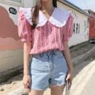 Frilled Collar Patterned Blouse