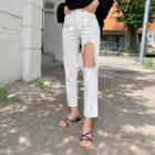 Cutout Fringed Straight-cut Pants