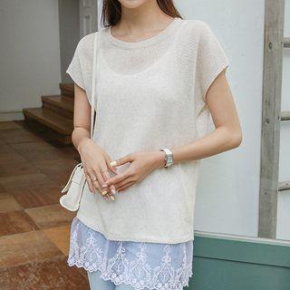Cap-sleeve Linen Blend Knit Top