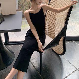 Faux Pearl Strap Ribbed Knit Dress