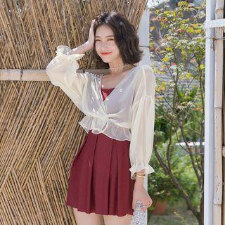 Set: Strappy-back Swimdress + Ruffled Cover-up Top
