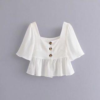 Short-sleeve Cropped Peplum Blouse