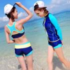 Color Block Tankini / Swim Pants / Rashguard Jacket / Set