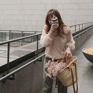 Heart-pattern Lace-overlay Sweatshirt