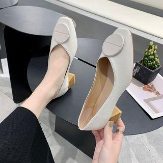 Medallion Accent Block Heel Pumps