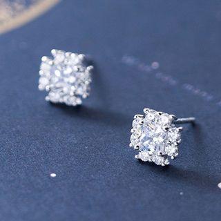 Rhinestone Snowflake Ear Stud 1 Pair - S925 Silver - One Size
