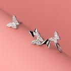 Butterfly Rhinestone Asymmetrical Sterling Silver Earring 1 Pair - S925 Silver - Silver - One Size