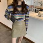 Striped Knit Top / A-line Mini Skirt