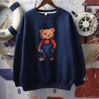 Long-sleeve Bear Print Round-neck Sweatshirt