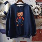Long-sleeve Bear Print Round-neck Sweatshirt
