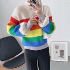 Mock-neck Rainbow Block Sweater