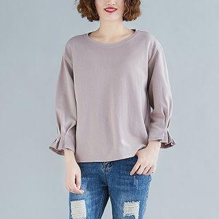 Plain Lantern-sleeve Blouse Pink - One Size