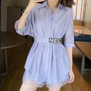 Set: Pleated Shirt + Cuffed Shorts