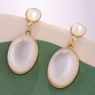 Cat Eye Stone Dangle Earring 1 Pair - 925 Silver Needle Earrings - One Size