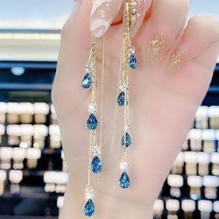 Rhinestone Fringed Alloy Earring 1 Pair - Blue - One Size