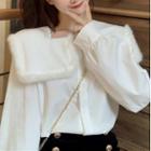 Long-sleeve Faux Fur Trim Shirt White - One Size