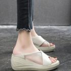 Mesh Platform Wedge Heel Slide Sandals